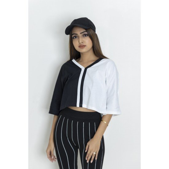 Black and white striped crop top