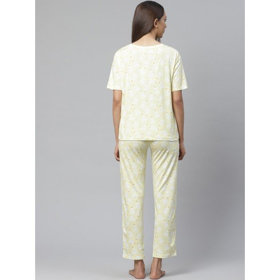 Printed drop shoulder t-shirt and pajama sets for women