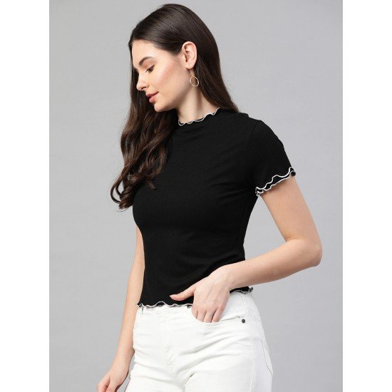 Black Knitted Ribbed crop top